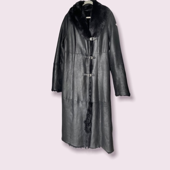 Post Card womens black long shearling lamb‎ coat Size 10 - Picture 1 of 12